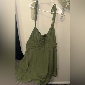 Green Sleeveless Ruffled Dress